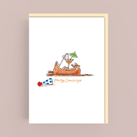 Party Sausage Dog Birthday Card