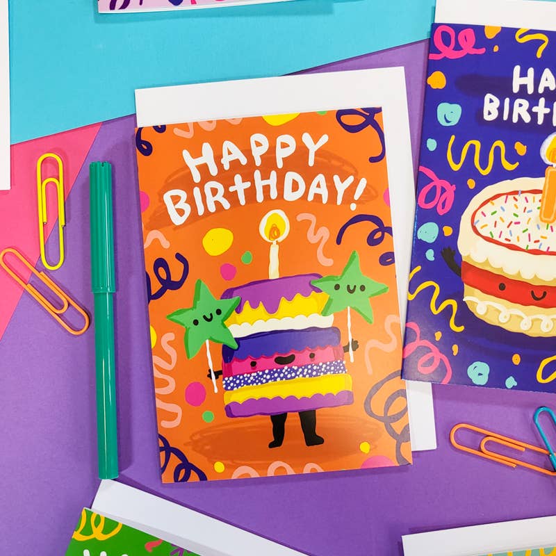 Happy Birthday Cake (Orange) Greeting Card