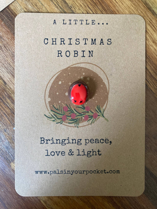 Christmas Robin Pocket Pebble