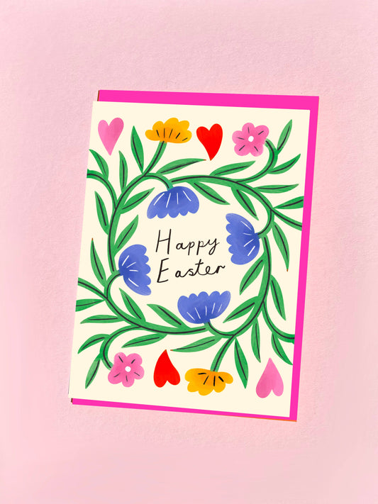 Floral Swirl Print Happy Easter Card