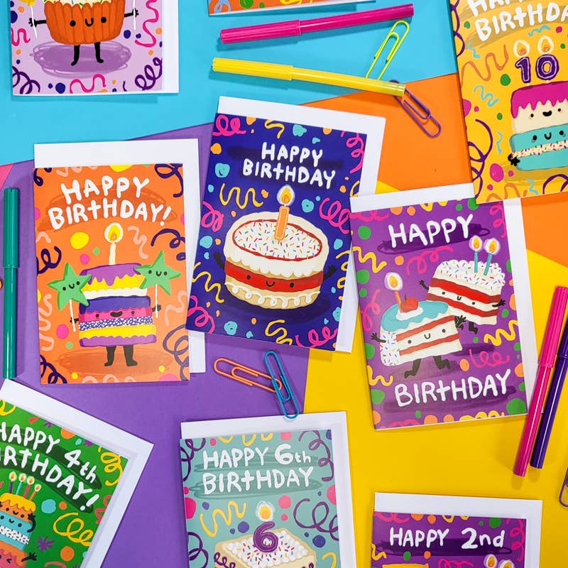 Happy Birthday Cake (Purple) Greeting Card