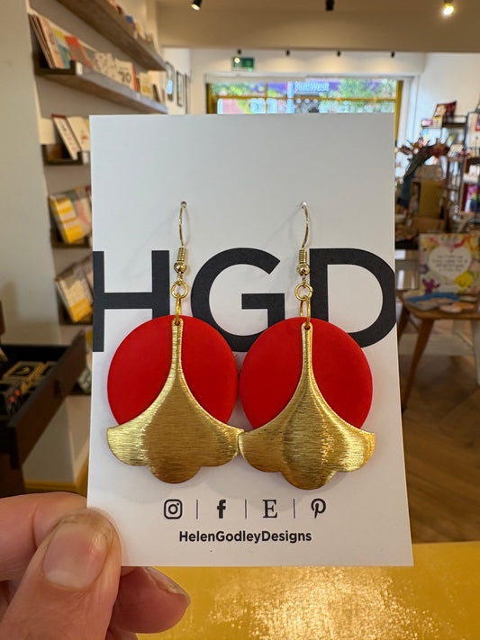 Red Polymer Clay & Brass Dangly Earrings