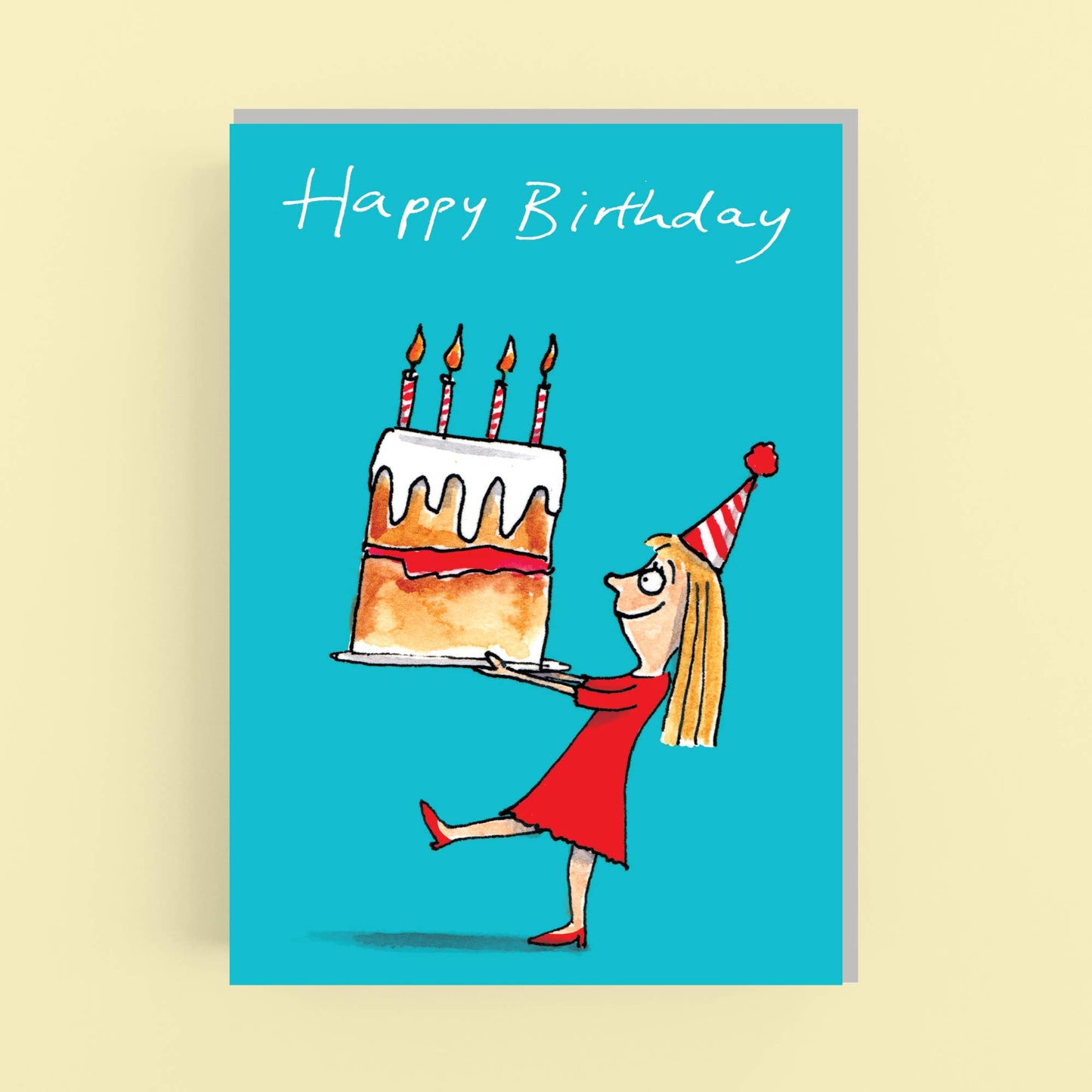 Girl Carrying Cake Birthday Card