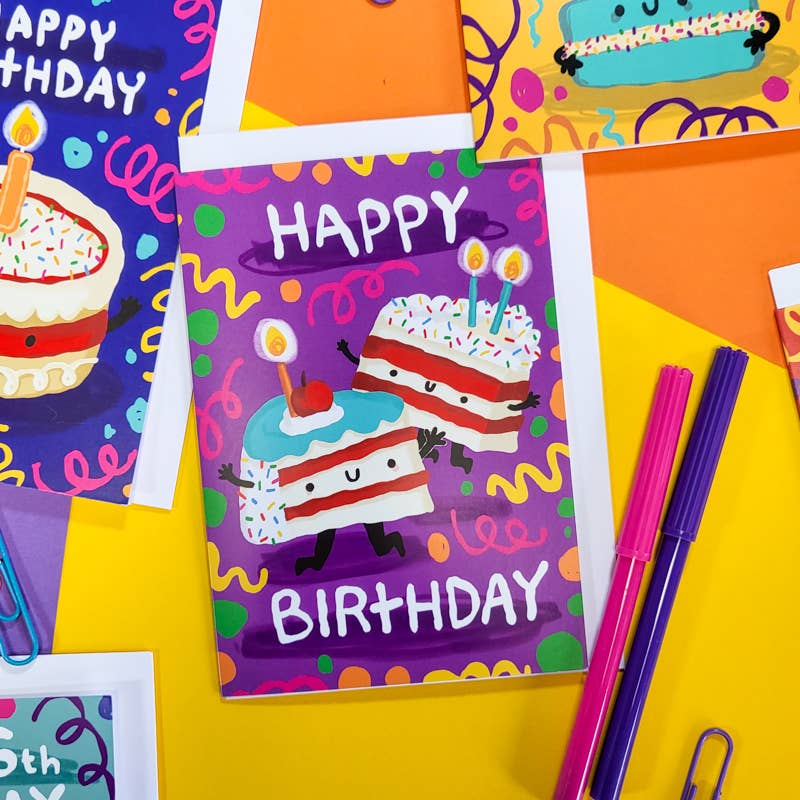 Happy Birthday Cake (Purple) Greeting Card