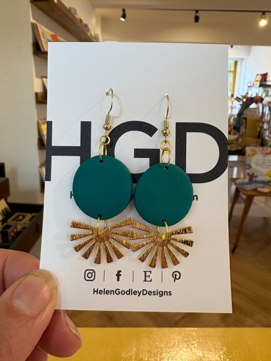 Green Polymer Clay & Brass Dangly Earrings