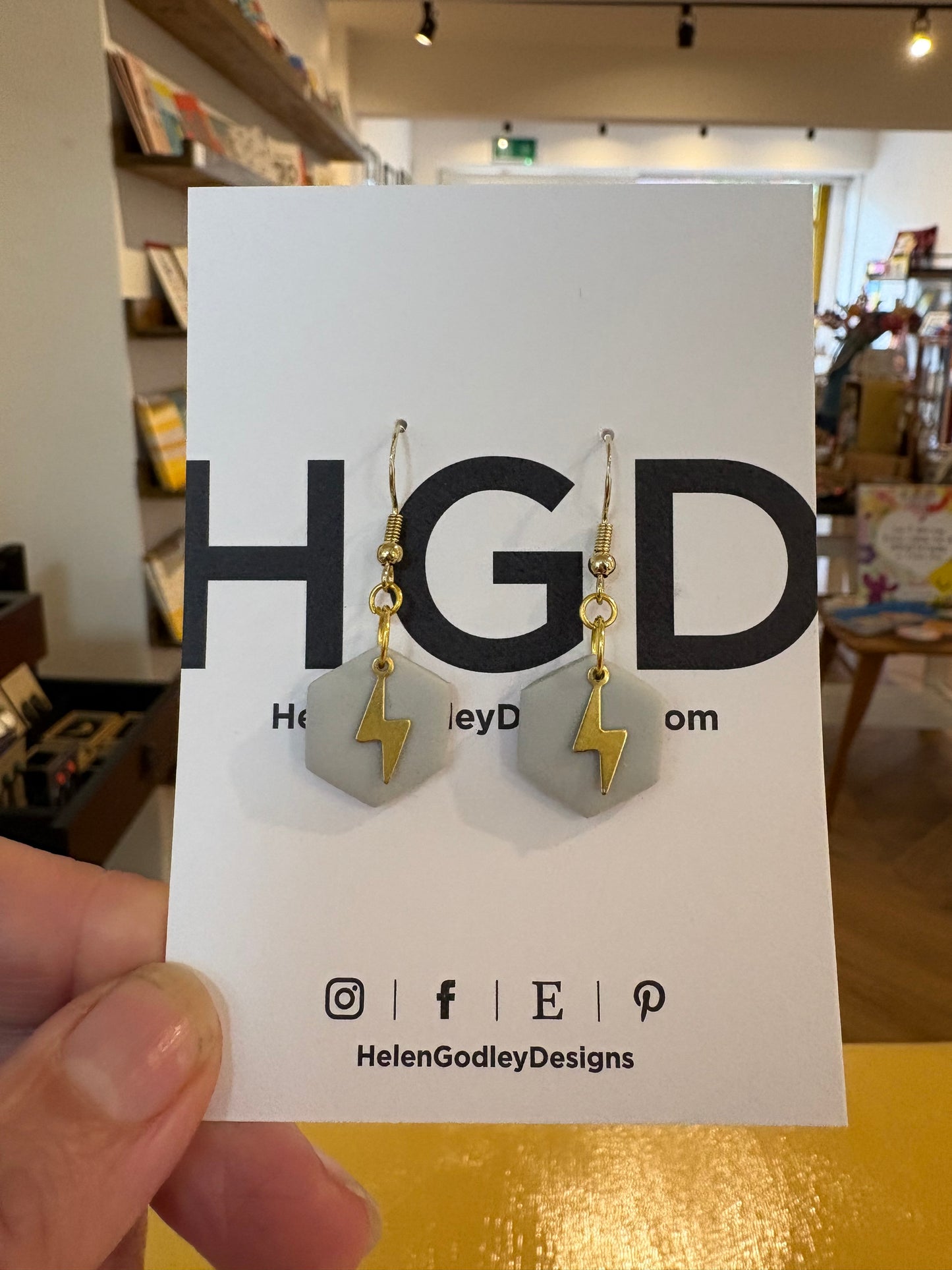 Grey Polymer Clay Lightning Bolt Dangly Earrings