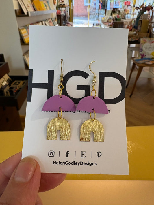 Lilac Polymer Clay & Brass Dangly Earrings