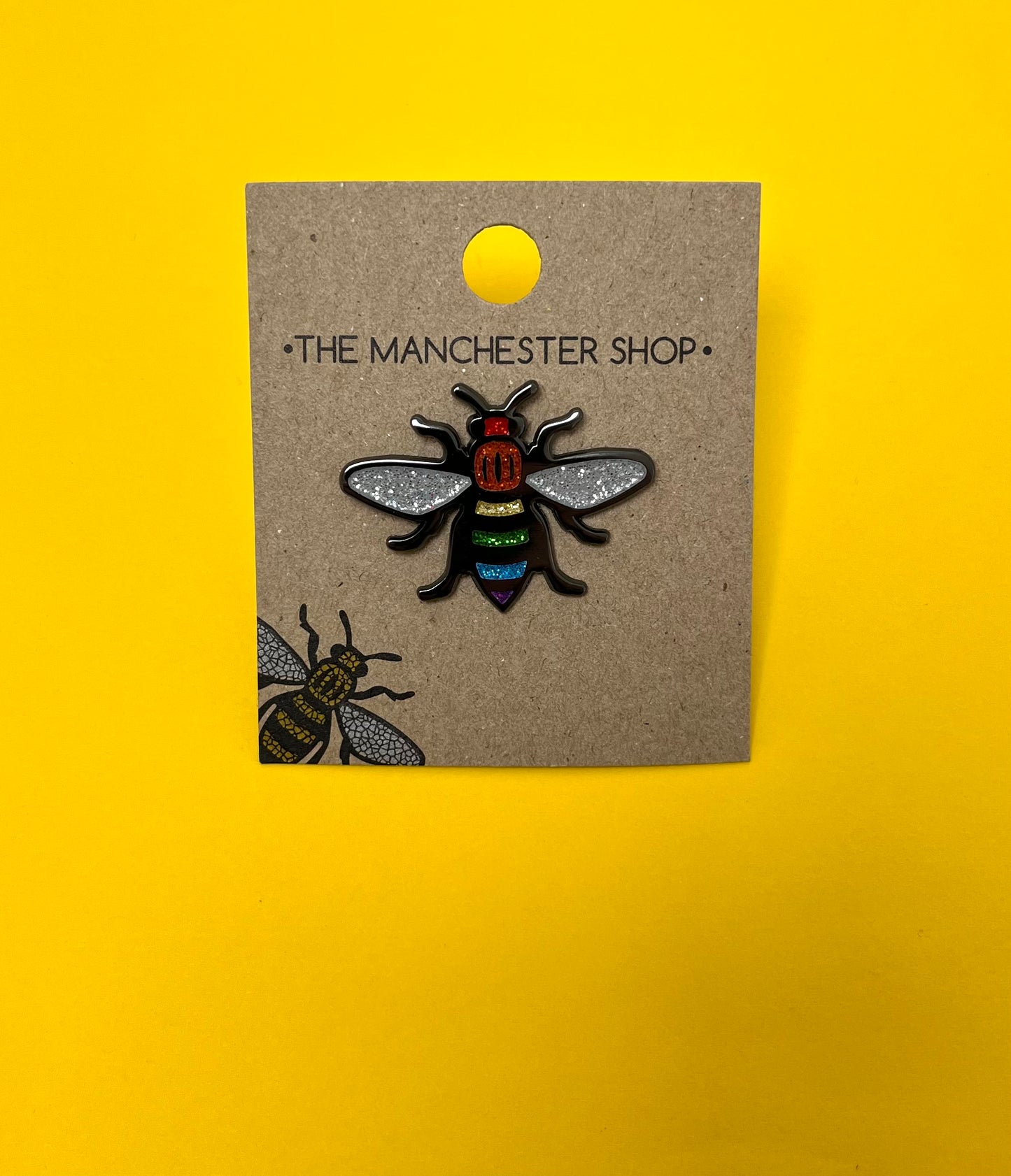 Glitter Rainbow Bee Pin Badge